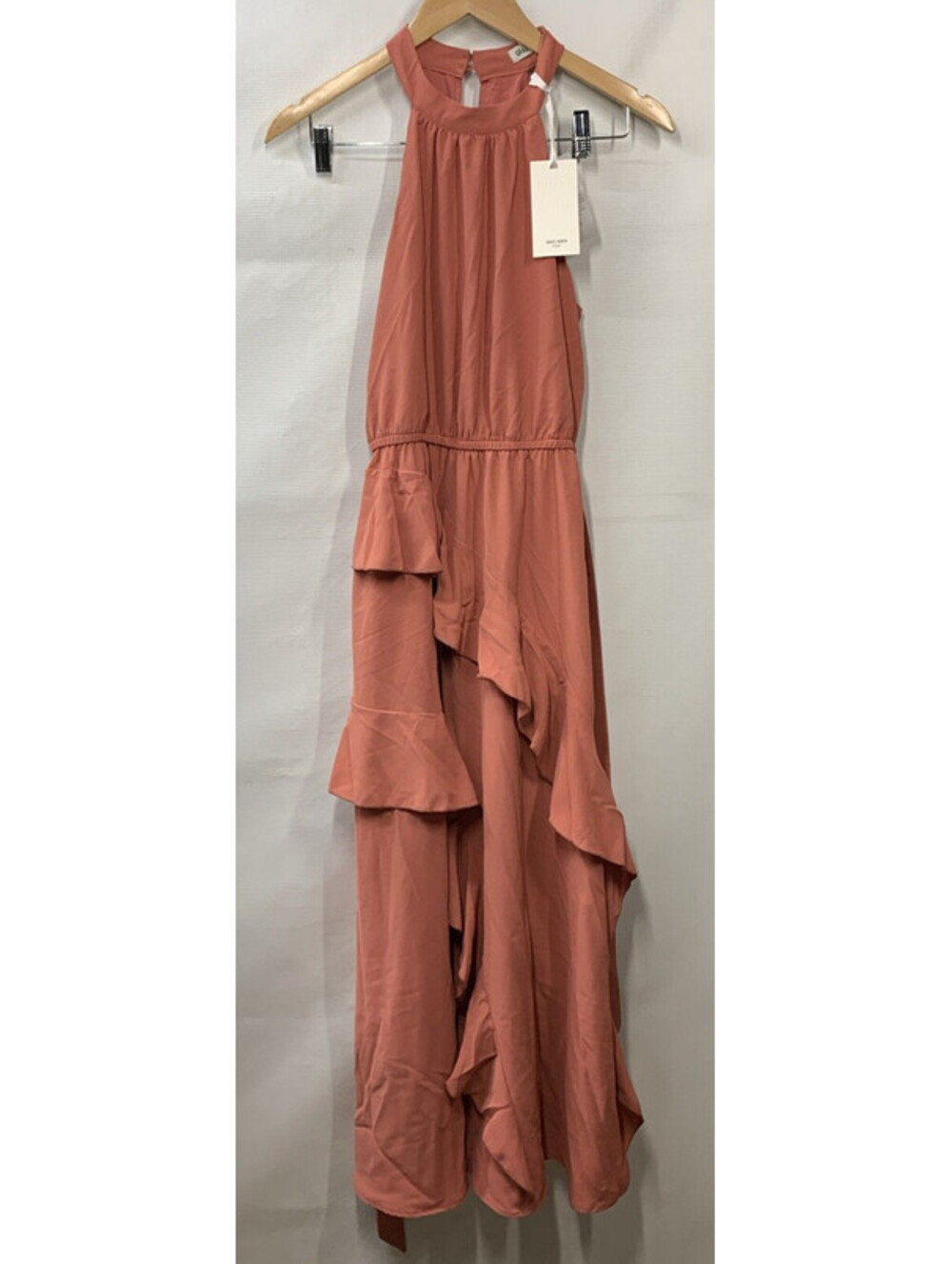 Grace Karin Pink Sleeveless Halter Dress Women's Large, Flowy  Long Ruffle Small